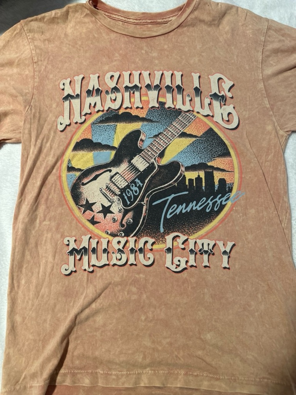 Nashville Music City Graphic Tee - Washed Brown Short Sleeve